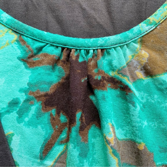 🤎 OLSEN BROWN BLUE GREEN MULTI 2-in1 FRONT TIE LONG SLEEVE PULLOVER TOP! - Picture 8 of 13